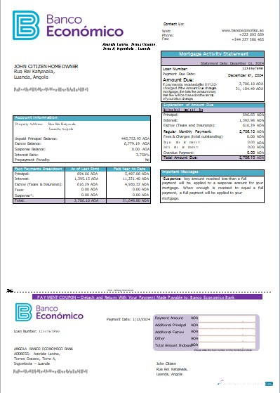 Download Angola Banco Economico bank mortgage statement scr Photoshop template